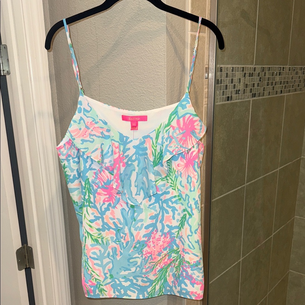 Lilly Pulitzer Karmen Cami Tank Top Coral Bay Size XL New with Tag